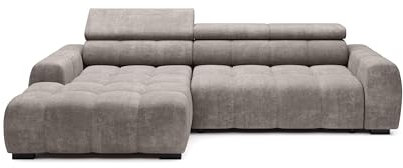 DomoHome Ecksofa Bull – Modernes stilvolles Eckcouch, Verstellbarer Sitz, Ohne Schlaffunktion, Hochwertiger Eden-Stoff, Linkes Layout, Maße: 285x168x97 cm, Farbe: HELLGRAU