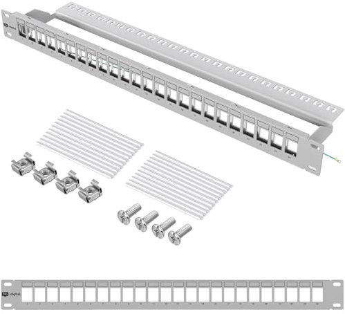 hb-digital Panneau de brassage modulaire 24 ports pour module Keystone RJ45 19 CAT 5 CAT 6 CAT 7 pour armoire réseau LAN Professional TIA568A TIA568B Switch câble de terre - Gris clair