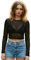 STAR FASHION Sheer Mesh Crop Top for Womens Stretchy Cropped Mesh Top Long Sleeve Crew Neck Ladies See Through Tops Clubwear Black 8-10
