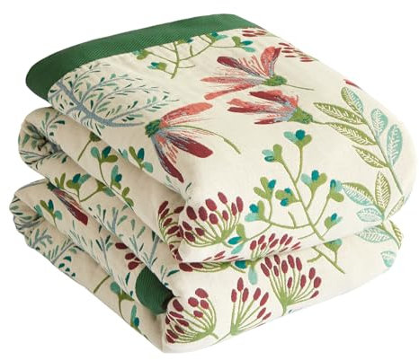 Bailix Premium Boho Tagesdecke 100% Baumwolle Kuscheldecke Doppelseitige Musselin Boho Decke 200x230cm, Kuschelige Sofadecke & Bettüberwurf, Patchworkdecke, Sommedecke für Wohnzimmer Grün/Beige