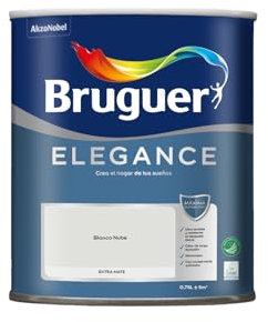 Bruguer Elegance Pintura Monocapa Extra Mate para Paredes y Techos, Interior y Exterior protegidos, Ultra Lavable, Resistente al Desgaste y Manchas, Con conservante Antimoho, Blanco Nube 750 ml
