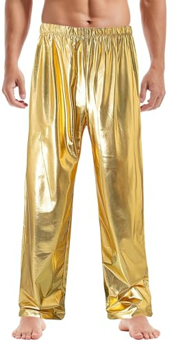 GENEMEN Mens Metallic Pants Sparkly Straight Trousers Open Bottoms Party Disco Sequin Costumes Rave Clothing