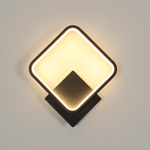 Osairous Wandleuchten LED Innen, 17W 1912LM LED Wandlampe 3000K, Schwarz | Moderne Quadrat Wandbeleuchtung Aluminium für Schlafzimmer, Wohnzimmer, Flur, Treppenhaus