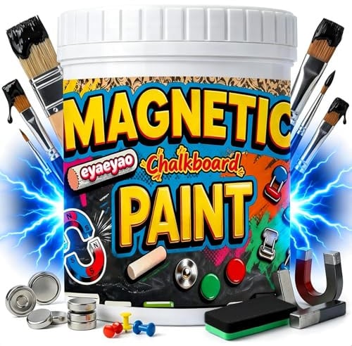 Eyaeyao 16 Oz Magnetic Chalkboard Paint - 2-in-1 Magnetic Primer and Black Chalkboard Paint for Walls, Wood & DIY Projects, Create a Magnetic & Writable Surface (Black, 16 oz)