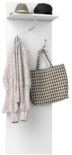 HOMCOM Porte-Manteau Mural Avec Étagère 2 Crochets 40 x 21,3 x 130 cm Blanc | Tringle en Aluminium, Meuble d'Entrée, Chambre, Couloir