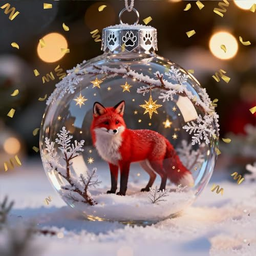 Niedliche Tier Weihnachtskugeln,3D-Weihnachtskugeln Hirsch Hasenmotiven,Kristallornamente für Tierliebhaber,Festliche Tischdekoration für Zuhause Feiertage,charmanter Baumkranz (Fuchs)
