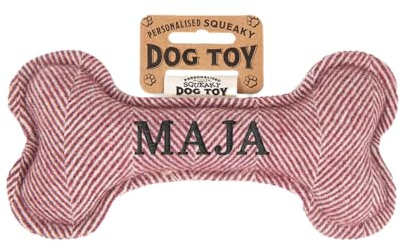 History & Heraldry Personalisiertes Quietschendes Hundespielzeug, Knochen Form, mit ` Maja` Aufschrift, Stoffspielzeug für Hunde