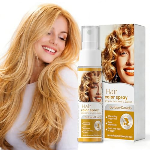 Haarfarbe Grau Spray Auswaschbar - Temporäres Silberspray Haare für Sofortigen Silber-Look - 30ml Graues Haarspray für Karneval Cosplay & Halloween - Quick Dry Silver Hair (Gold)