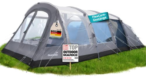 Skandika Tunnelzelt Svalgard 6 Sleeper Protect | Campingzelt für 6 Personen, FlexCore-Gestänge, Schwarze Schlafkabine, 5000 mm Wassersäule, 210 cm Stehhöhe, kleines Packmaß, Familienzelt, Camping
