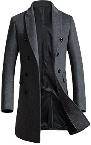 Vogstyle Uomo Monopetto Cappotti Lana Sottile Cappotto Trench Casual Stile 1-Grigio M