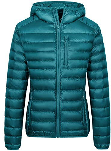 wantdo Women's Packable Down Jacket Lightweight Puffer Jacket Hooded Winter Coat Teal Blue Medium