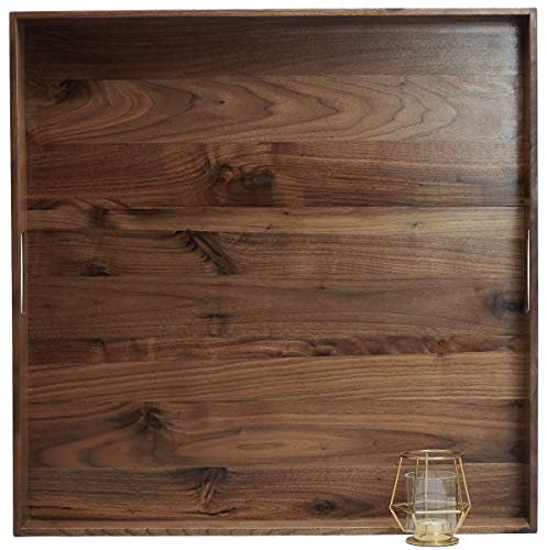 MAGIGO 24 x 24 Inches Extra Large Square Black Walnut Wood Ottoman Tray with Handles, Serve Tea, Coffee or Breakfast in Bed, Classic Wooden Decorative Serving Tray