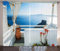 ABAKUHAUS griechisch Rustikaler Vorhang, Sunset Santorini, Wohnzimmer Universalband Gardinen mit Schlaufen und Haken, 280 x 175 cm, Türkis Blau