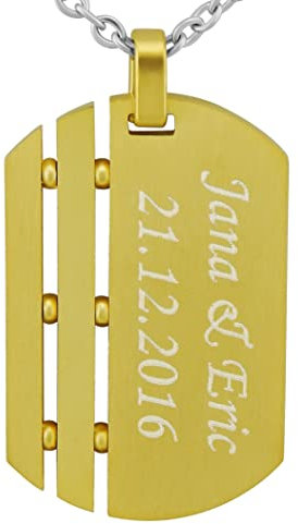 Hanessa Personalisierte Kette mit Gravur Edelstahl 50 cm mit Anhänger Dog Tag Erkennungsmarke in gold - Personalisierte Halskette für Männer und Frauen - Personalisierter Schmuck Damen Herren
