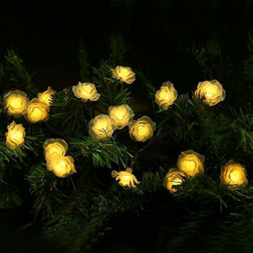 KEEDA Solar Lichterketten, 20 LED Rose Blume Lichterkette Wasserdichte dekorative Beleuchtung für Außen Patio Garten Hochzeit Weihnachten Party (Warmweiß)