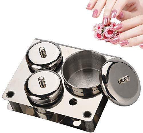 Monomer Holder Mini Dish Pot Liquid Powder Stainless Steel Cup Lid Bowl Nail Art Tools Acrylic Equipment Tray Container Organizer Nail Tray for Liquid 3 pcs