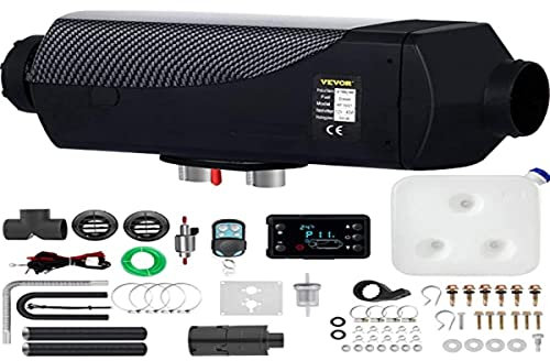 FlowerW Calefacción digital de 5 kW, termostato diésel, calefacción eléctrica de 12 V, calefacción de gas para caravanas y autobuses, Negro