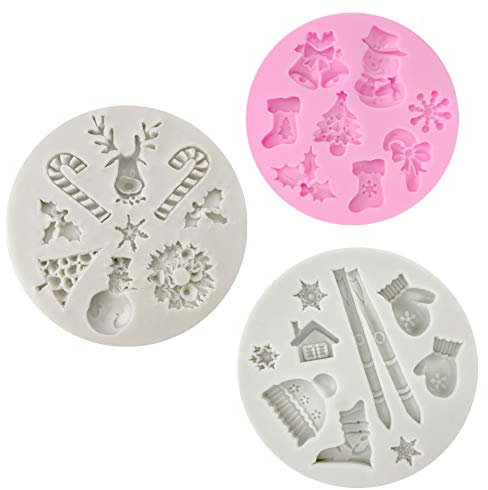 CNYMANY 3 Pcs Fondant Moules en Silicone, 25 Cavité 3D Noël Sucre Artisanat Gâteau Décoration Cupcake Topper Artisanat Projets Gomme Pâte Résine Polymère Argile Moule