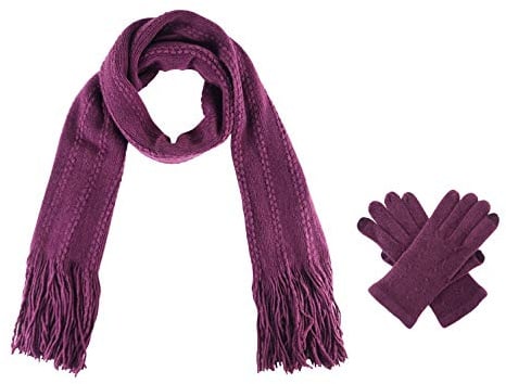 BRUCERIVER Damen Ultraweich Schal & Handschuh Set | Gestrickter, Touchscreen Funktion, Cable Design