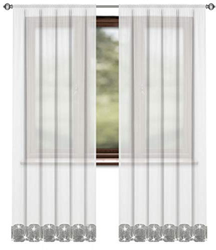 Inox Trade Vorhang Gardine mit Zirkonia Voile Durchscheinend Tunneldurchzug 140x250