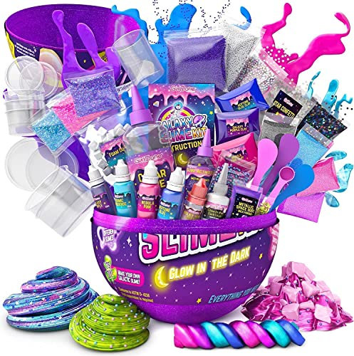 GirlZone Cadeaux pour Les Filles Slime Kit Galaxy Oeuf Surprise pour Enfants avec Glow in The Dark Moons, Slime Glitter pour Slime Crunchy - Fabrique à Slime Galactique