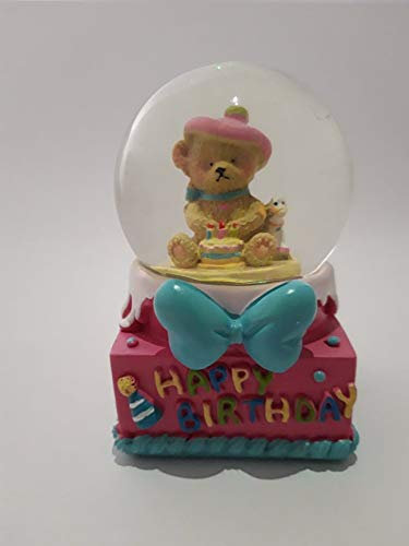 Storchenlädchen Glitzerkugel Teddybär, rosa, Happy Birthday Geburtstag, Schneekugel Glitterkugel
