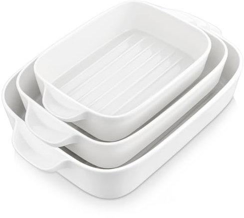 Malacasa, Série Bake Lot de 3 plats à four rectangulaires en porcelaine - Couleur crème