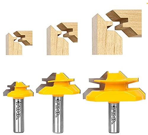 MNA 45 Degree Lock Miter Router Bit 3-Piece Set, for 1/2”, 3/4”, 1” Cutting Height, 1/2 Inch Shank. Easy to Create Lock Miter Joint