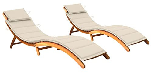 vidaXL Tumbonas 2 Unidades con Cojines Madera Maciza de Acacia