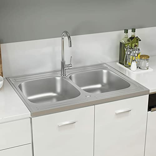 Fest-night Évier de Cuisine à Double lavabo Argenté 800x600x155 mm INOX