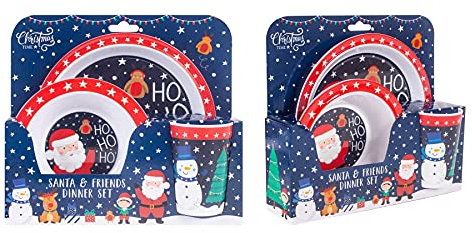 YöL Christmas Toddler Dinner Set Plate Bowl And Cup Festive Santa And Friends Print