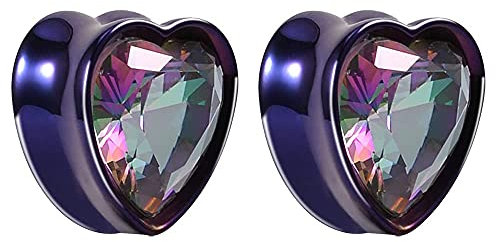 KOOBODY Chirurgenstahl Herzform Zirkon Doppelt ausgestellte Sattelohrtunnel 0g Plugs Bahre Expander Gauge 8mm-25mm Als Paar verkauft