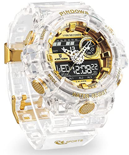 PINDOWS Orologio Uomo Orologio Digitale Sportivo Uomo Orologio Analogico Digitale con Impermeabile Leggero 3 Gruppi di Allarme Conto Alla Rovescia Timer Multifunzionale Orologio