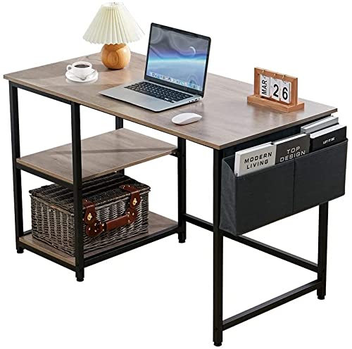Computer Desk with Shelves and Storage Cloth Bag, Modern Office Desk PC Laptop Study Table Workstation Gaming Writing Desk for Living Room Bedroom Home Office Furniture, 120 x 60 x 75cm(Gray)