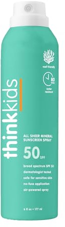 Thinksport Kids Sunscreen Spray, SPF 50 All Sheer Mineral Sunscreen, 6 Fl Oz, Water Resistant Baby & Toddler, Natural Zinc Oxide UVA/UVB Protection