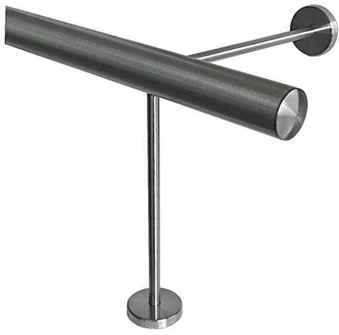 TIBU Fußstütze V2A Edelstahl Ø 42,4 mm 30-590 cm, Länge= 90 cm 2 Paar Halter 25/25 cm Barstange Tresenstange