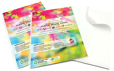 Evergreen Goods 40 Sheets Matte White Vinyl Sticker Label | A4 Sheets, Waterproof, Printable | Self Adhesive, Compatible with Cricut & Silhouette