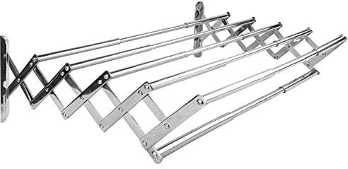 ILIKEPOW Extendable Wall Mounted Clothes Drying Racks Stainless Steel Airer Dryer Towel Rails Balcony Airer Clothes Dryer (D) 51 x (W) 70 cm Chrome