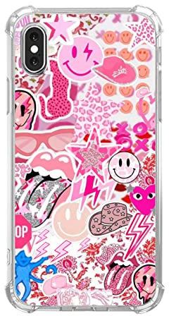 Dohakemuny Hippie Pink Aesthetic Case Compatible with iPhone Xs Max, Vintage Pink Smile Face Collage Case for iPhone Xs Max for Teens Men and Women, Cool Trendy TPU Bumper Case Cover