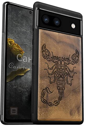 Carveit Hülle für Google Pixel 6a, Nussbaum-Skorpion-Stamm