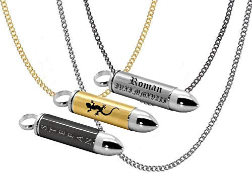 aplusashop ID Patrone Bullet Anhänger mit Gravur nach Wunsch + Kette Edelstahl 3 Varianten (Schwarz-Silber)