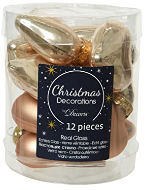 Kaemingk Christbaumschmuck Herzen Glas 4cm x 12 Stück Weihnachtskugeln Christbaumkugeln beige Karamel