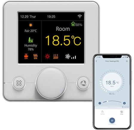Qiumi Smart WiFi Thermostat LCD RGB Bunt LCD Bildschirm, Steuerung für Wassergaskessel, Heizung, kompatibel mit Alexa Google Home, 95 ~ 240 VAC