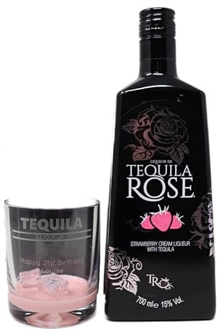 Regalo Personalised Engraved Dimple Glass Tumbler & 70cl Tequila Rose - Tequila Banner Design (No Gift Box)
