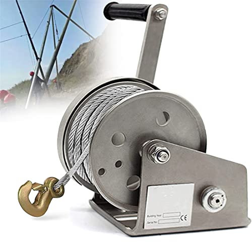 DPDZSW Edelstahl Handwinde, selbstbremsende Handseilwinde, Handzug, Tragbar Kurbel Seilwinde 1200-2600lbs, Klein Ratsche Seilwinde, Mit Seilzug und Stahlhaken,1200lbs-30M