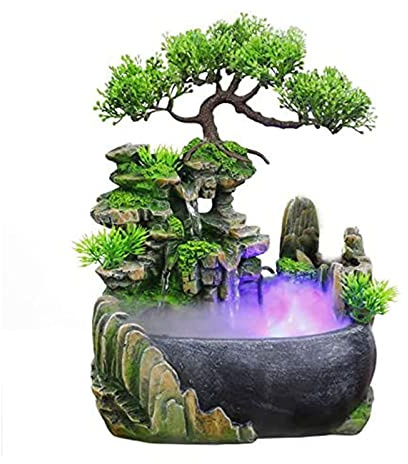 Rockery Stream Tabletop Fountain, Zen Meditation Indoor Waterfall Feature with Automatic Pump and Switch, Desktop Fountain for Home Office Bedroom Decoration (A)