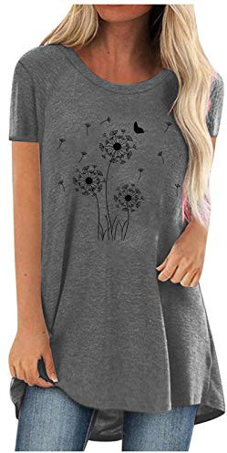 Générique Chemise Femme Manches Courtes Casual Élégant Top Chemises Spatule Maquillage (Grey, XXL)
