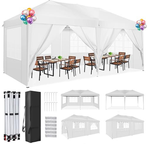 TOOLUCK Pavillon 3x6m Faltpavillon Wasserdicht Stabil Winterfest Faltbar Partyzelt UV-Schutz Pop Up Pavillon mit 6 Seitenteilen & 1 Tragetasche für Outdoor-Aktivitäten Gartenpartys, Weiß