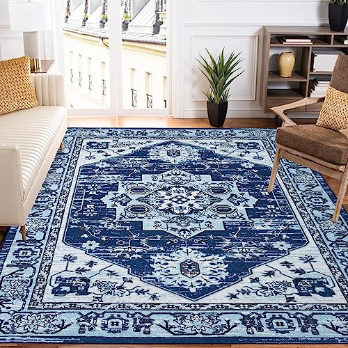 LuxFocus Teppiche Wohnzimmer Großer Teppich Blau 160x230 cm Vintage Floral Teppich Maschinenwaschbar Orientalisches Design Bodenmatte mit Kurzflor für Schlafzimmer Schmutzabweisend