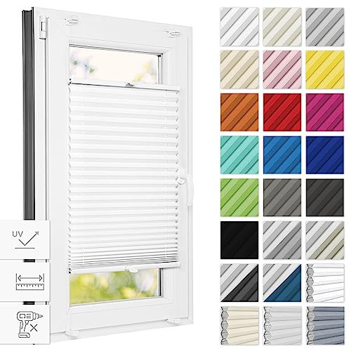 Estika Thermo plissee ohne Bohren verdunkelung 50 cm x 100 cm - Blackout: Weiß-Weiß - Bruchfeste Klemmhalter, Plisees ohne Bohren Blickdicht, Verdunklungsplissee, Plissee klemmfix